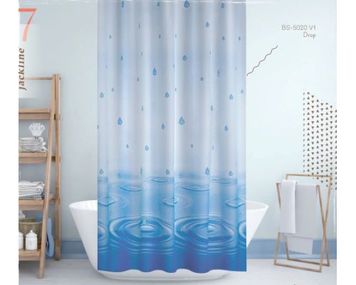 Шторка 180*200 см для ванної кімнати поліестер з декором Drop Blue