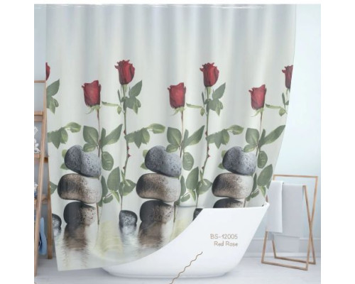 Шторка 180*200 см для ванной комнаты полиэстер с декором Red Rose